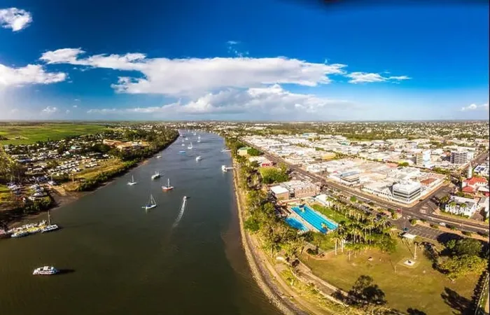 Framed Print : Aerial drone view of central area of Bundaberg, Queensland, Australia Framed Print : Aerial drone view of central area of Bundaberg, Queensland, Australia