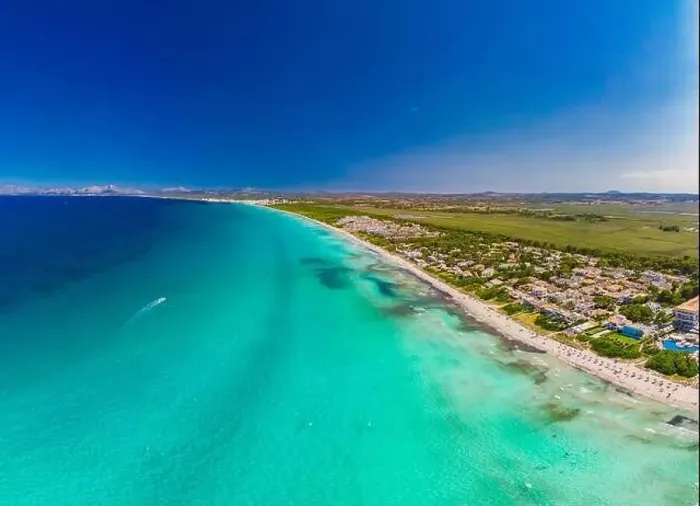 Framed Print : Aerial drone view of a coast line with beach in playa de Muro, Mallorca, Spain Framed Print : Aerial drone view of a coast line with beach in playa de Muro, Mallorca, Spain
