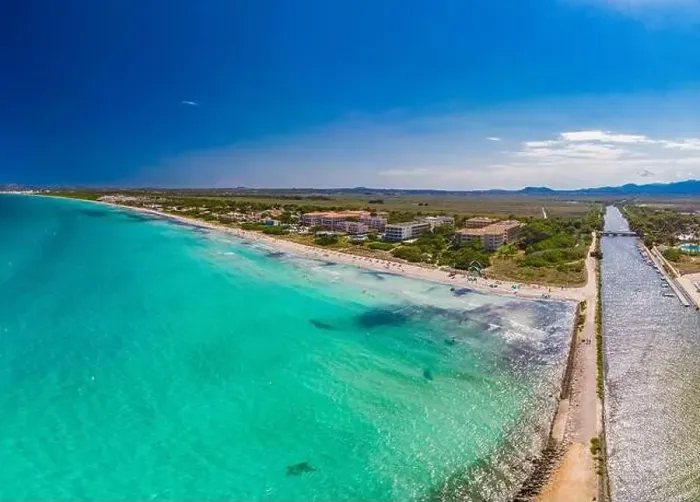 Framed Print : Aerial drone view of a coast line with beach in playa de Muro, Mallorca, Spain Framed Print : Aerial drone view of a coast line with beach in playa de Muro, Mallorca, Spain