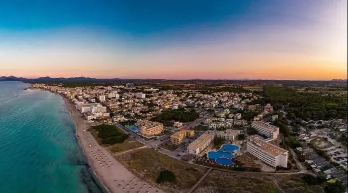 Framed Print : Aerial drone view of a coast line with beach in playa de Muro, Mallorca, Spain Framed Print : Aerial drone view of a coast line with beach in playa de Muro, Mallorca, Spain