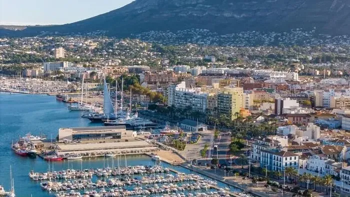 Framed Print : Aerial drone view of the coastal town named Denia Framed Print : Aerial drone view of the coastal town named Denia