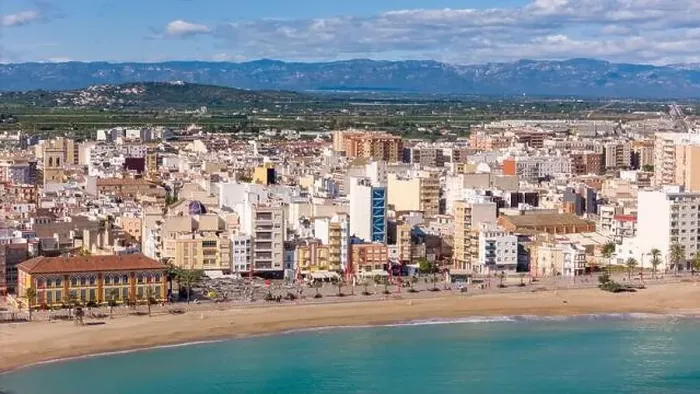 Framed Print : Aerial drone view on the coastal town of Vinaros in the province of Castellon Framed Print : Aerial drone view on the coastal town of Vinaros in the province of Castellon
