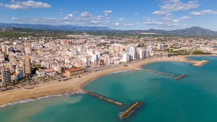 Framed Print : Aerial drone view on the coastal town of Vinaros in the province of Castellon Framed Print : Aerial drone view on the coastal town of Vinaros in the province of Castellon