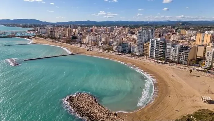 Framed Print : Aerial drone view on the coastal town of Vinaros in the province of Castellon Framed Print : Aerial drone view on the coastal town of Vinaros in the province of Castellon