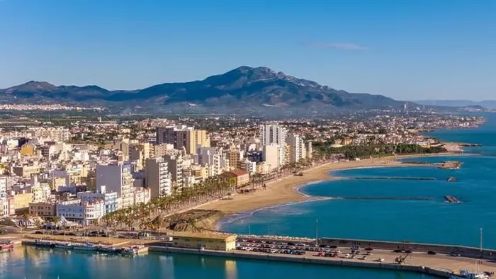 Framed Print : Aerial drone view on the coastal town of Vinaros in the province of Castellon Framed Print : Aerial drone view on the coastal town of Vinaros in the province of Castellon