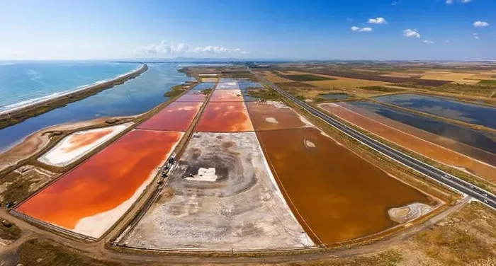 Framed Print : Aerial drone view of colorful salt marsh near to Pomorie, Bulgaria Framed Print : Aerial drone view of colorful salt marsh near to Pomorie, Bulgaria