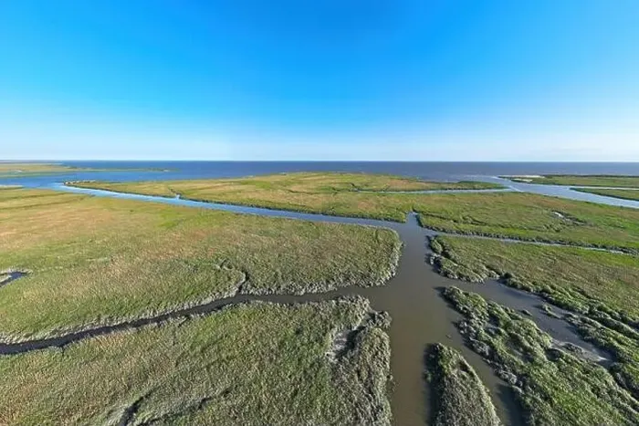 Framed Print : Aerial Drone View of the Delaware Bay and Marsh in New Jersey Framed Print : Aerial Drone View of the Delaware Bay and Marsh in New Jersey