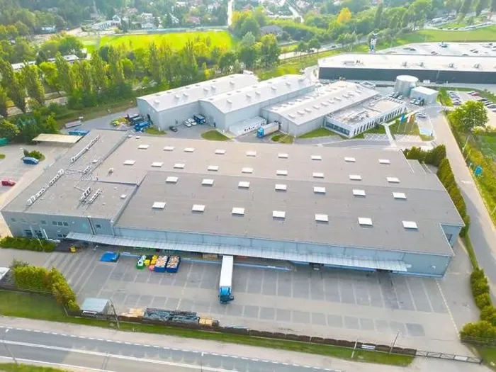 Framed Print : Aerial drone view on distribution center. Logistic and transport concept Framed Print : Aerial drone view on distribution center. Logistic and transport concept