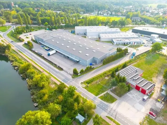 Framed Print : Aerial drone view on distribution center. Logistic and transport concept Framed Print : Aerial drone view on distribution center. Logistic and transport concept