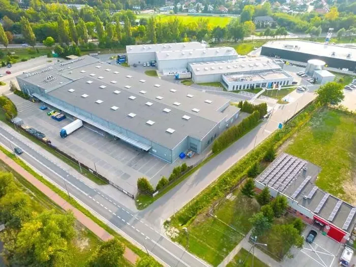 Framed Print : Aerial drone view on distribution center. Logistic and transport concept Framed Print : Aerial drone view on distribution center. Logistic and transport concept
