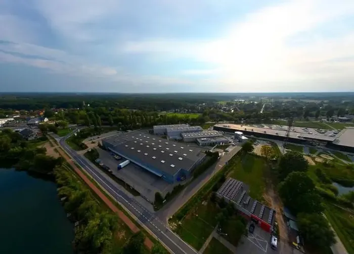 Framed Print : Aerial drone view on distribution center. Logistic and transport concept Framed Print : Aerial drone view on distribution center. Logistic and transport concept
