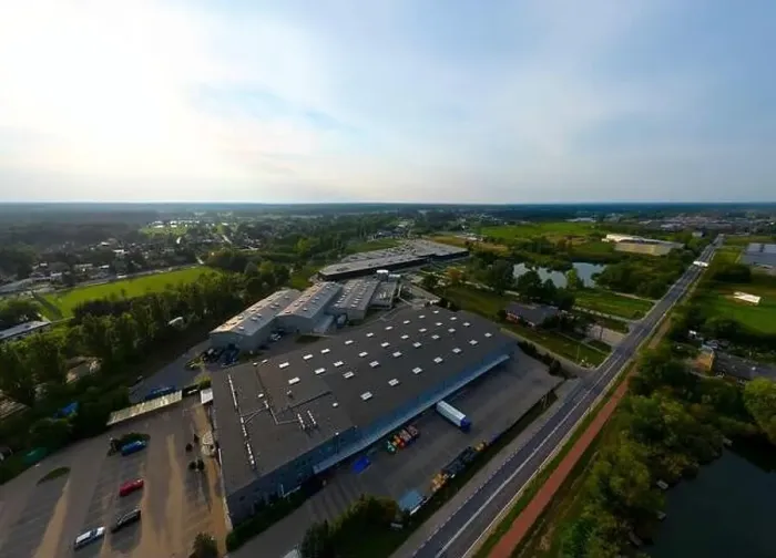 Framed Print : Aerial drone view on distribution center. Logistic and transport concept Framed Print : Aerial drone view on distribution center. Logistic and transport concept