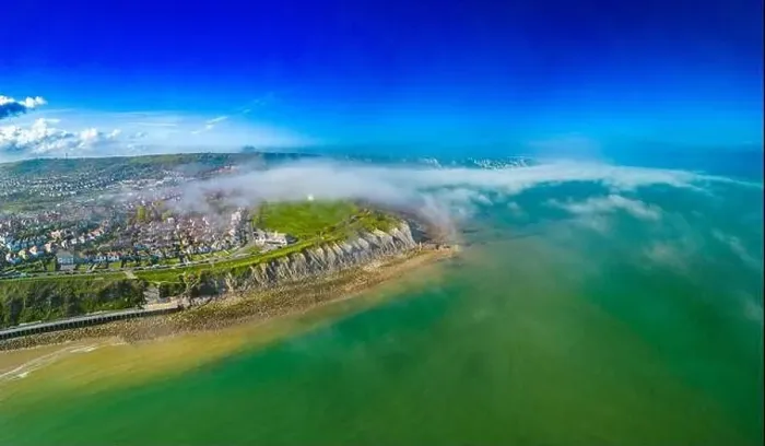 Framed Print : Aerial drone view of the english coast in Folkestone, Kent
