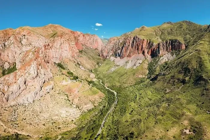 Framed Print : Aerial drone view over an epic gorge in a river valley with red geological rocks Framed Print : Aerial drone view over an epic gorge in a river valley with red geological rocks