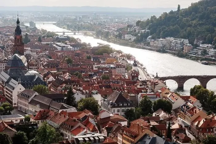 Framed Print : Aerial drone view over famous city of Heidelberg Germany with bridge on river Neckar Framed Print : Aerial drone view over famous city of Heidelberg Germany with bridge on river Neckar