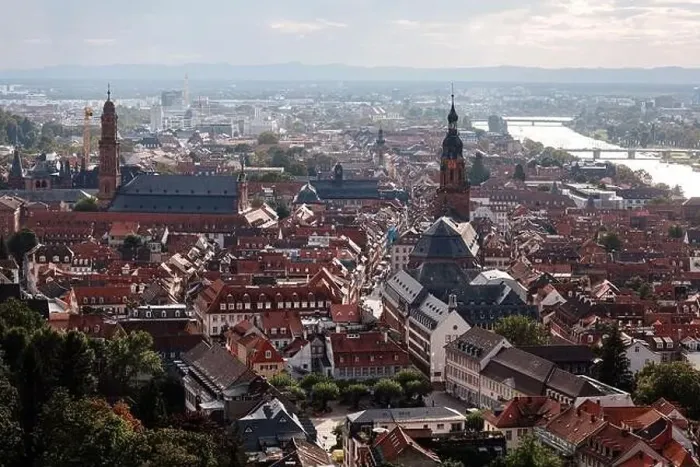 Framed Print : Aerial drone view over famous city of Heidelberg Germany with bridge on river Neckar Framed Print : Aerial drone view over famous city of Heidelberg Germany with bridge on river Neckar