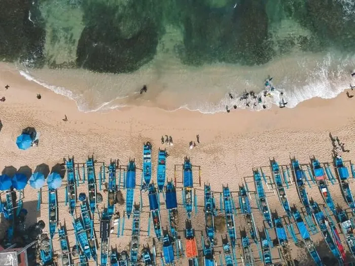 Framed Print : Aerial drone view of Fishermans boats at the beach in Yogyakarta Indonesia Framed Print : Aerial drone view of Fishermans boats at the beach in Yogyakarta Indonesia