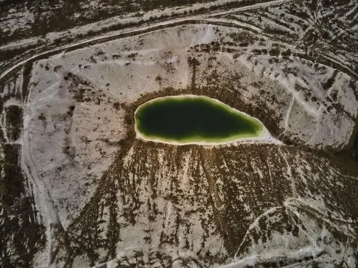 Framed Print : Aerial drone view a green lake formed on phosphogypsum waste Framed Print : Aerial drone view a green lake formed on phosphogypsum waste