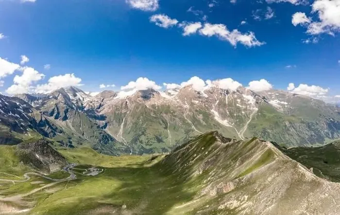 Framed Print : Aerial drone view of Grossglockner mountain range with serpentine high alpine road in Austria