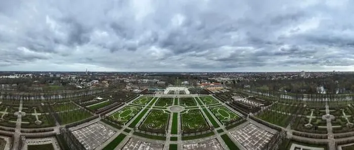 Framed Print : Aerial drone view on the Herrenhauser Gardens in Hannover, Germany. Aerial drone view. Castle gardens monument Framed Print : Aerial drone view on the Herrenhauser Gardens in Hannover, Germany. Aerial drone view. Castle gardens monument