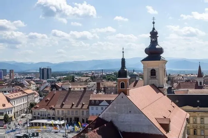 Framed Print : Aerial drone view of the Historic Center of Sibiu Framed Print : Aerial drone view of the Historic Center of Sibiu