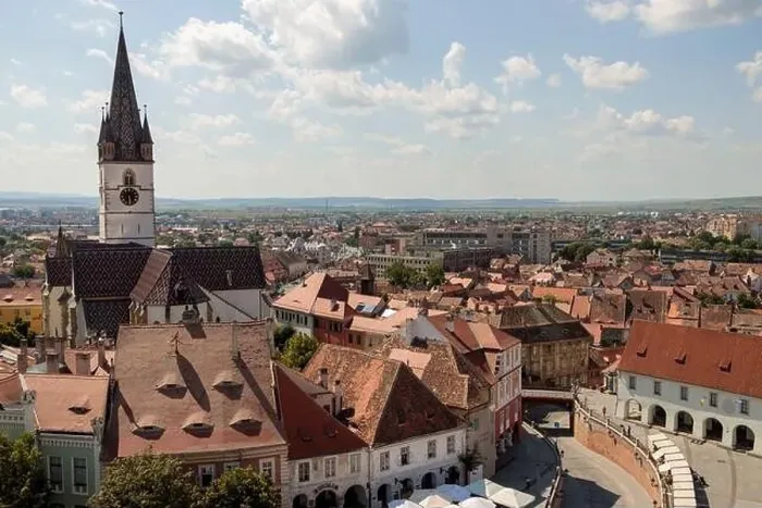 Framed Print : Aerial drone view of the Historic Center of Sibiu Framed Print : Aerial drone view of the Historic Center of Sibiu