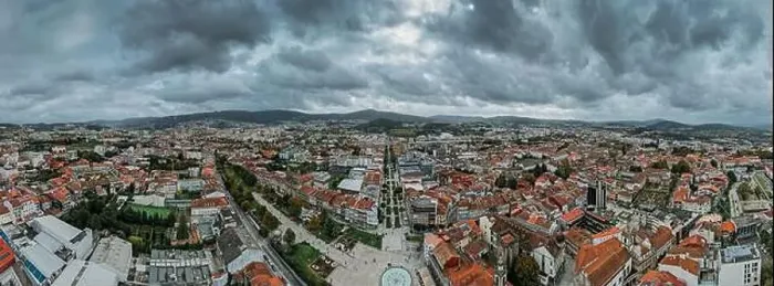 Framed Print : Aerial drone view of historic city of Braga in northern Portugal Framed Print : Aerial drone view of historic city of Braga in northern Portugal