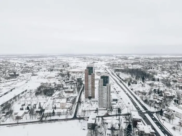 Framed Print : aerial drone view of houses and road. winter landscape Framed Print : aerial drone view of houses and road. winter landscape