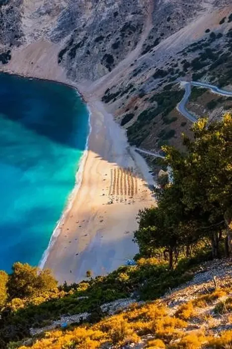 Framed Print : Aerial drone view of iconic turquoise and sapphire bay and beach of Myrtos