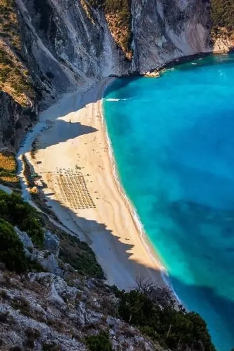 Framed Print : Aerial drone view of iconic turquoise and sapphire bay and beach of Myrtos