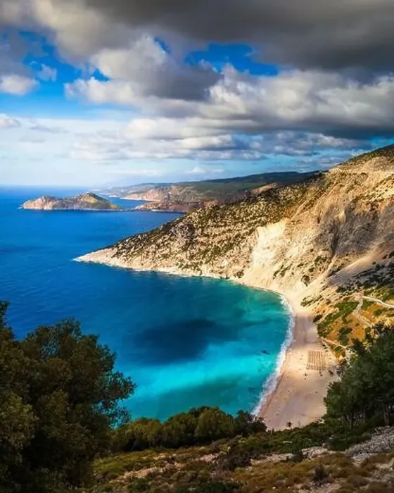 Framed Print : Aerial drone view of iconic turquoise and sapphire bay and beach of Myrtos