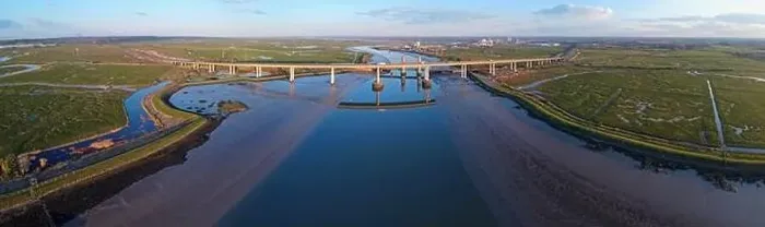 Framed Print : Aerial drone view of Kingsferry Bridge or Sheppey Crossing