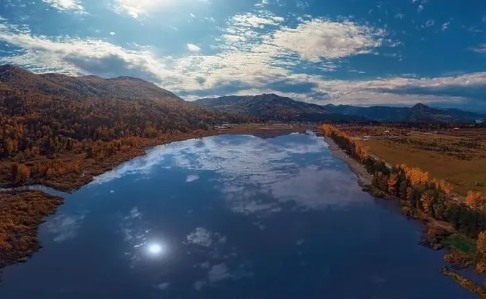 Framed Print : Aerial drone view of the Manjerokskoe lake Framed Print : Aerial drone view of the Manjerokskoe lake