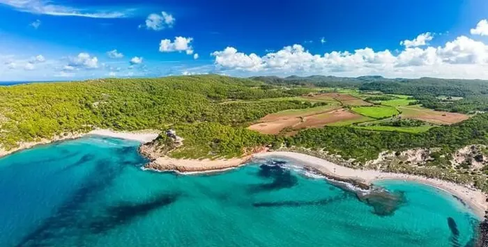 Framed Print : Aerial drone view of Menorca seascape at cala de Algariens, Spain Framed Print : Aerial drone view of Menorca seascape at cala de Algariens, Spain