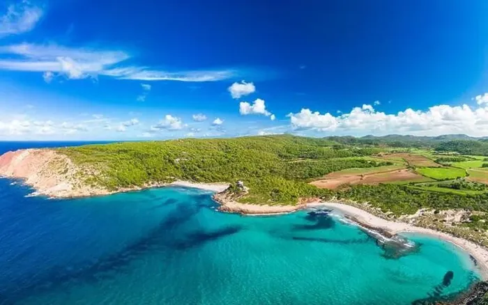 Framed Print : Aerial drone view of Menorca seascape at cala de Algariens, Spain Framed Print : Aerial drone view of Menorca seascape at cala de Algariens, Spain