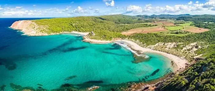 Framed Print : Aerial drone view of Menorca seascape at cala de Algariens, Spain Framed Print : Aerial drone view of Menorca seascape at cala de Algariens, Spain