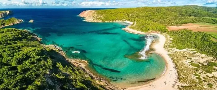 Framed Print : Aerial drone view of Menorca seascape at cala de Algariens, Spain Framed Print : Aerial drone view of Menorca seascape at cala de Algariens, Spain