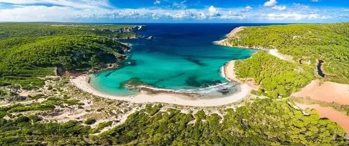 Framed Print : Aerial drone view of Menorca seascape at cala de Algariens, Spain Framed Print : Aerial drone view of Menorca seascape at cala de Algariens, Spain