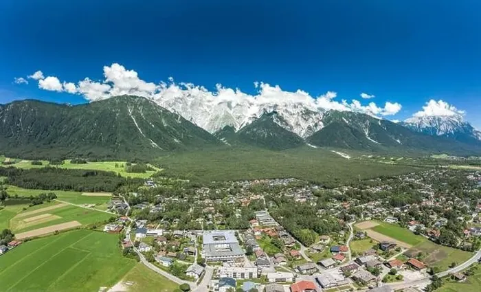 Framed Print : Aerial drone view of mieming mountain range in Obermieming valley village in Tyrol Austria Framed Print : Aerial drone view of mieming mountain range in Obermieming valley village in Tyrol Austria