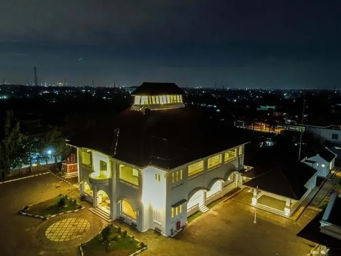 Framed Print : Aerial drone view of Monument Gedung Juang is one of historical building in Tambun at night Framed Print : Aerial drone view of Monument Gedung Juang is one of historical building in Tambun at night