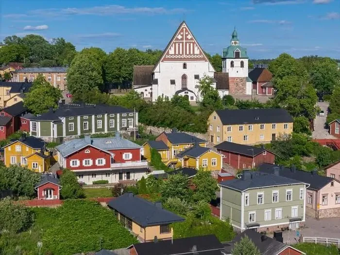 Framed Print : Aerial drone view to the old town of Porvoo, Finland Framed Print : Aerial drone view to the old town of Porvoo, Finland