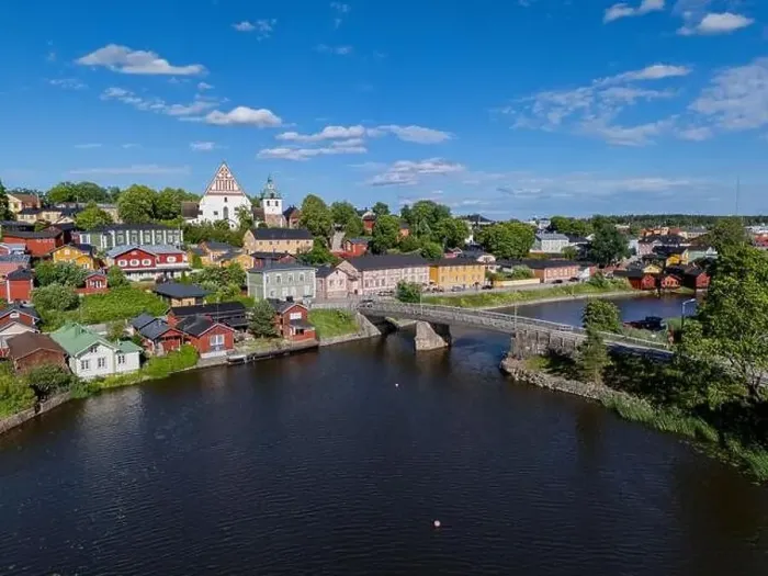 Framed Print : Aerial drone view to the old town of Porvoo, Finland Framed Print : Aerial drone view to the old town of Porvoo, Finland