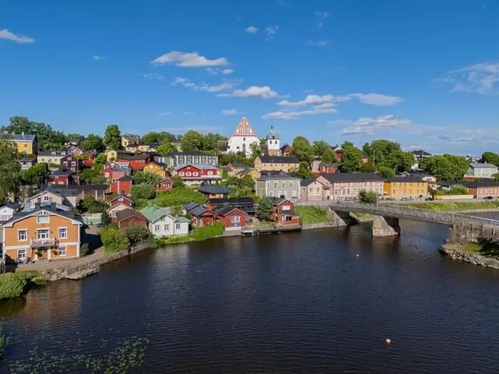 Framed Print : Aerial drone view to the old town of Porvoo, Finland Framed Print : Aerial drone view to the old town of Porvoo, Finland