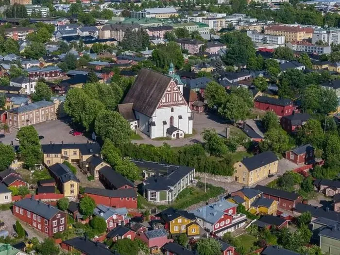 Framed Print : Aerial drone view to the old town of Porvoo, Finland Framed Print : Aerial drone view to the old town of Porvoo, Finland