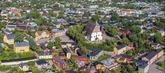 Framed Print : Aerial drone view to the old town of Porvoo, Finland Framed Print : Aerial drone view to the old town of Porvoo, Finland