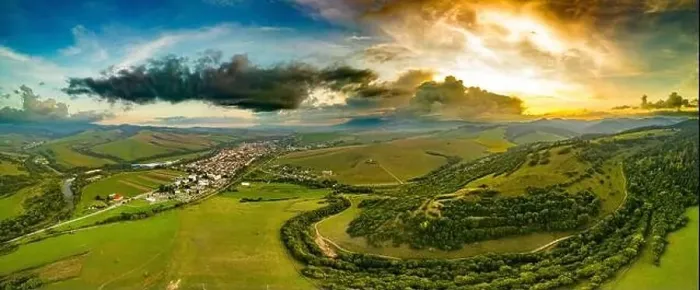Framed Print : Aerial drone view of Podolinec, the town near Stara Lubovna, Slovakia, during sunset Framed Print : Aerial drone view of Podolinec, the town near Stara Lubovna, Slovakia, during sunset