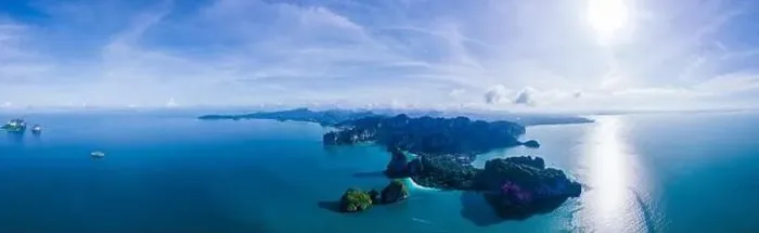 Framed Print : Aerial drone view of Railay beach Krabi Thailand. Railay beach with limestone rocks from the sky