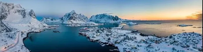 Framed Print : Aerial drone view of Reine Village on the Lofoten Islands in Winter season, Norway Framed Print : Aerial drone view of Reine Village on the Lofoten Islands in Winter season, Norway