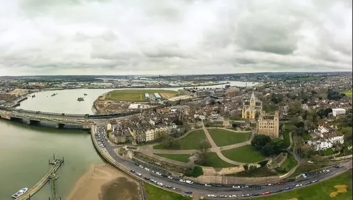 Framed Print : Aerial drone view to Rochester cathedral and castle Framed Print : Aerial drone view to Rochester cathedral and castle