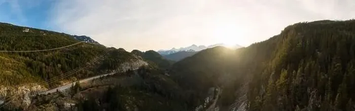 Framed Print : Aerial drone view of Sea to Sky Highway during a bright winter sunset Framed Print : Aerial drone view of Sea to Sky Highway during a bright winter sunset